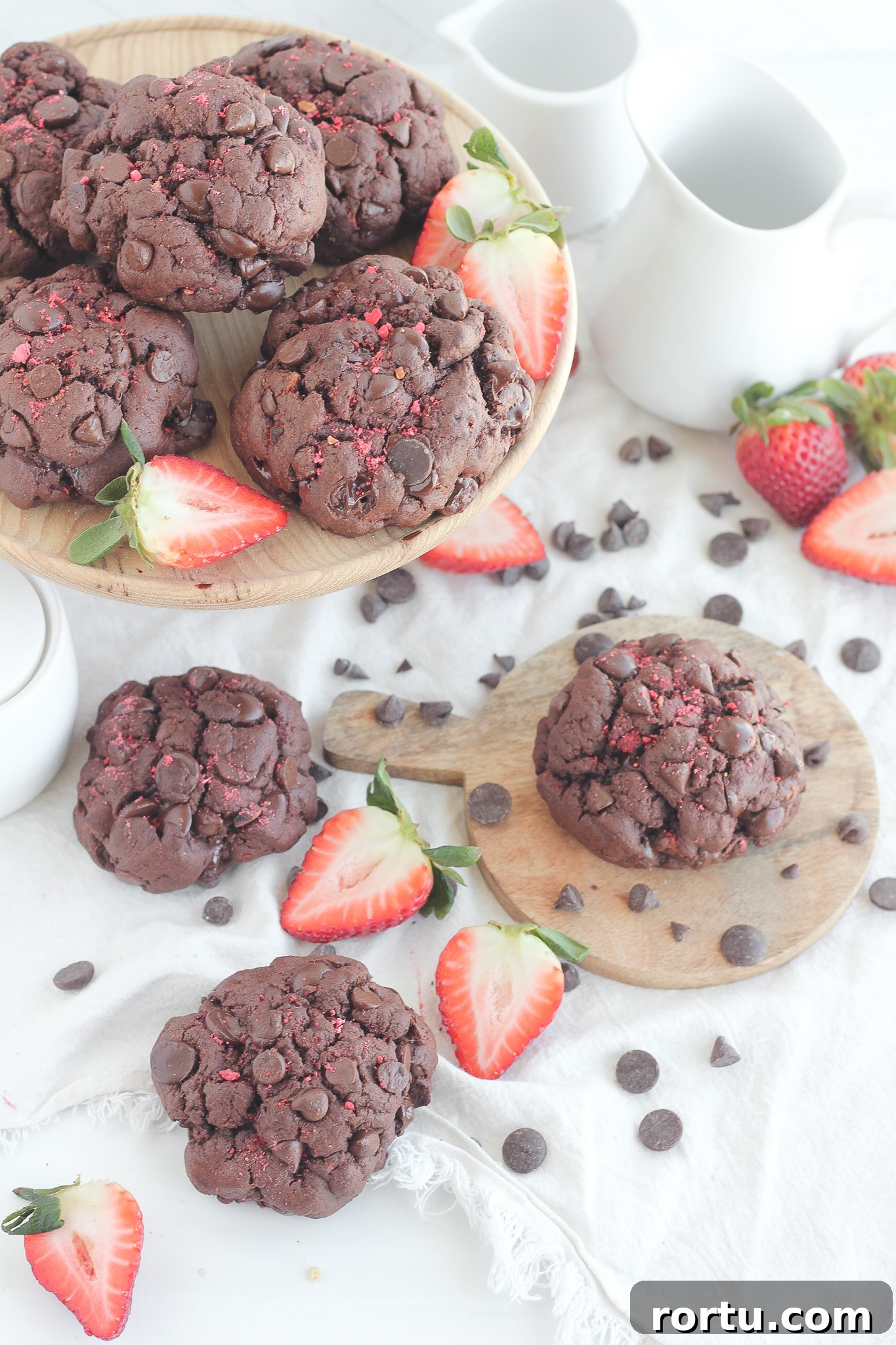 Giant Chocolate-Dipped Strawberry Cookies for Dessert Fans 6 Chocolate chips close-up