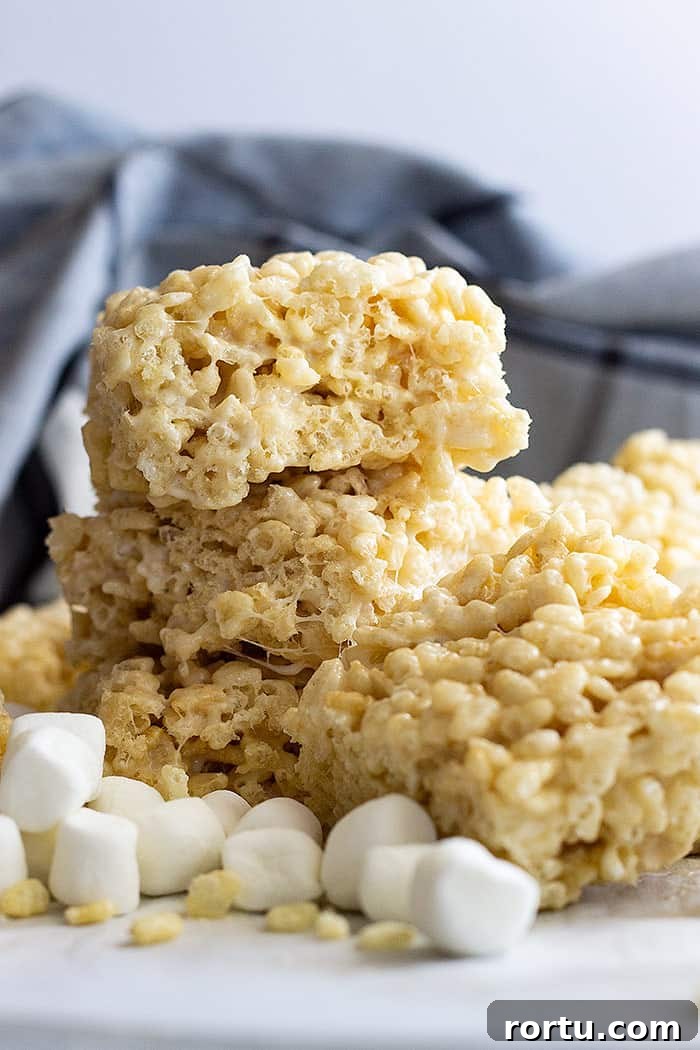 Homemade Gooey Rice Krispie Treats for Perfect Snacktime 2 stack of big rice crispy treats