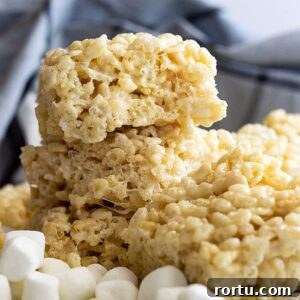 Homemade Gooey Rice Krispie Treats for Perfect Snacktime 6 These Chewy Rice Krispie Treats will rival any store bought! Soft and chewy and the perfect base for any add-ins you may want!