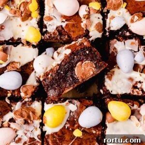 Mini Egg Chocolate Brownies with Melted Candy Centers 19 mini egg brownies with crackly top and fudgy texture
