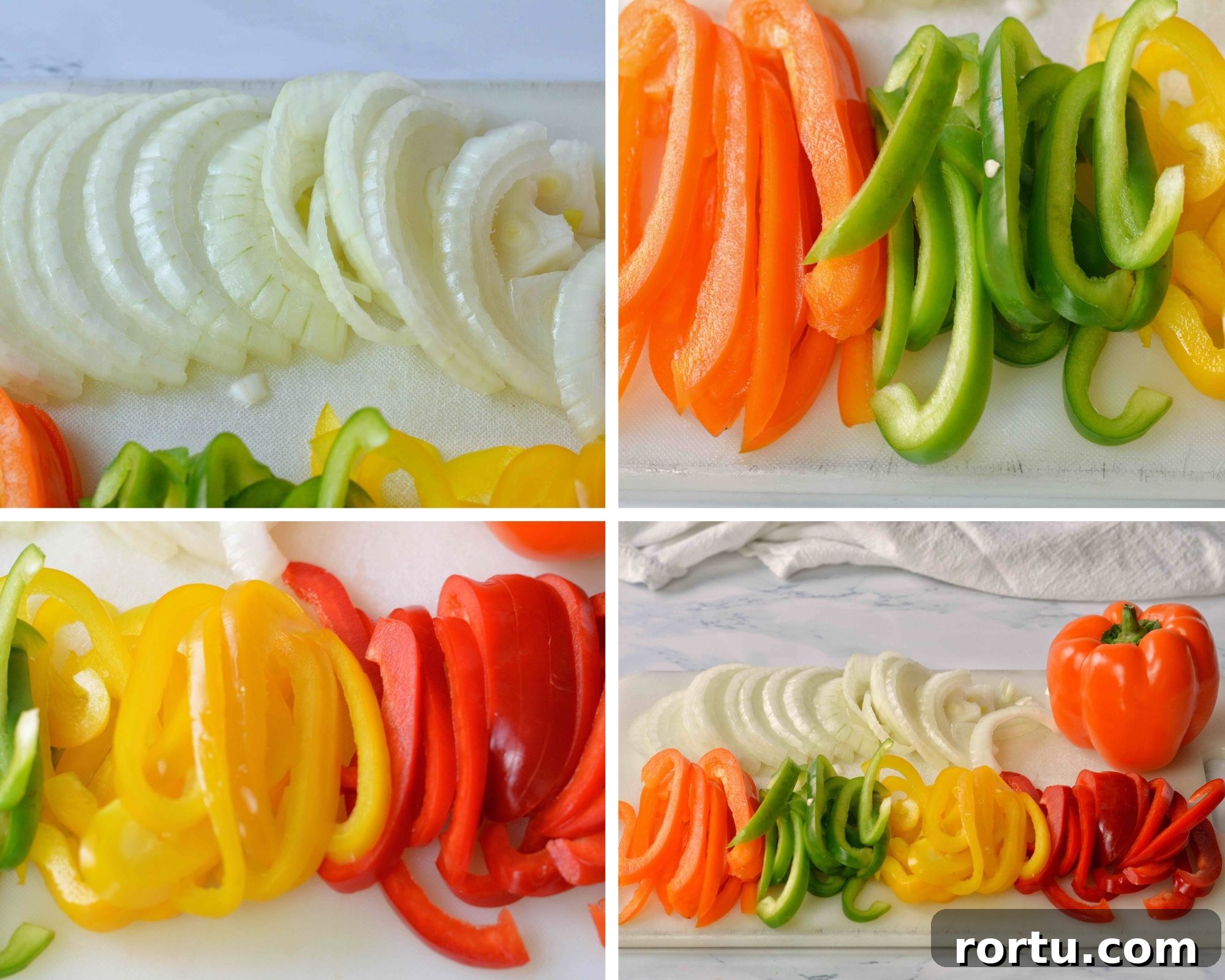 Sheet Pan Chicken Fajitas Recipe — Quick One-Pan Meal 3 cut onions and peppers for sheet pan fajitas