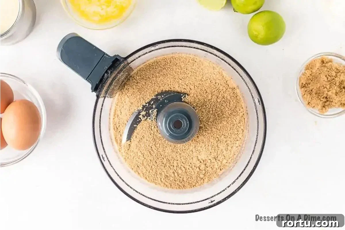 Graham cracker crumbs in food processor. 