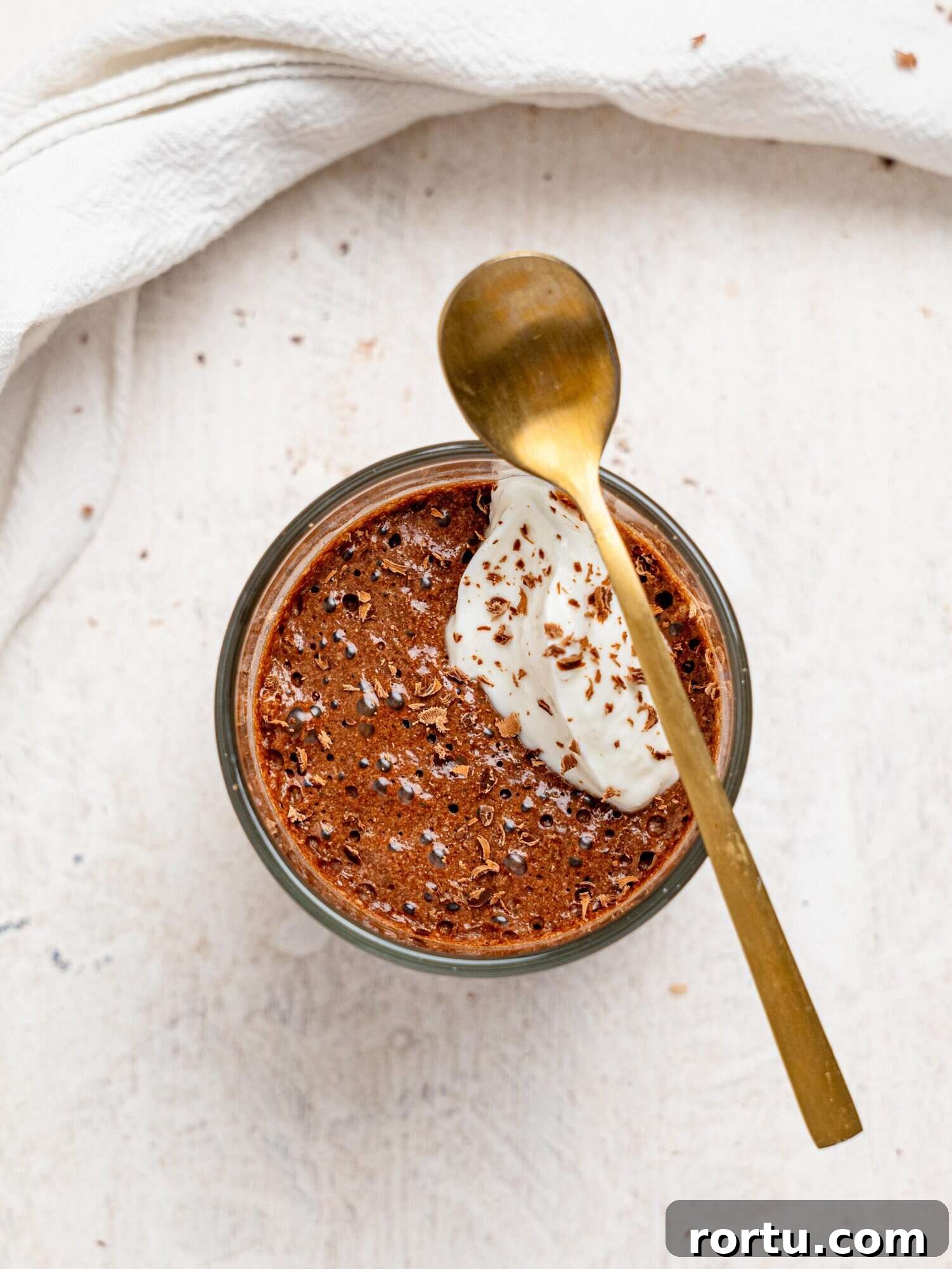 High-Protein Chocolate Mousse Recipe for Muscle Recovery 7 Bird's eye view of chocolate protein mousse.