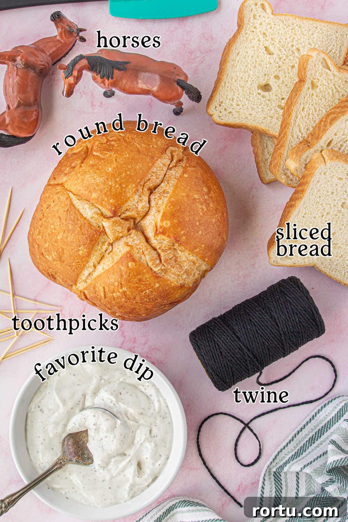 The Royal Coach Bread Bowl for Dip -> Royal Coach Bread Bowl Recipe for Party Dips 3 Equipment and ingredients for the royal coach bread bowl.