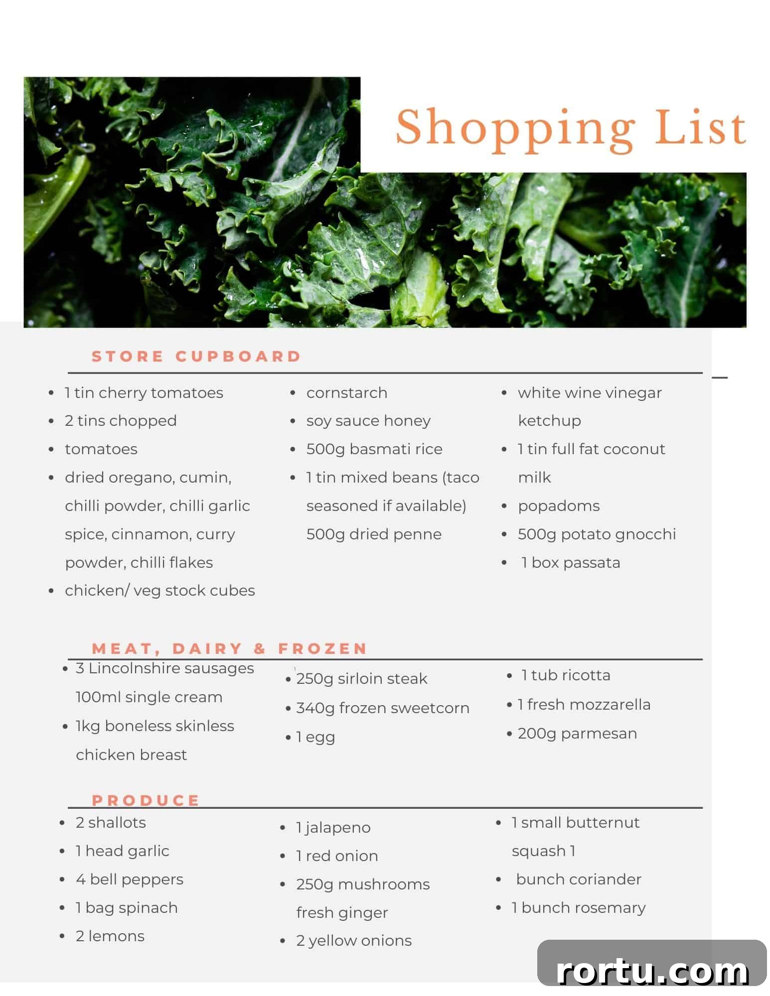 Aldi budget meal plan shopping list.