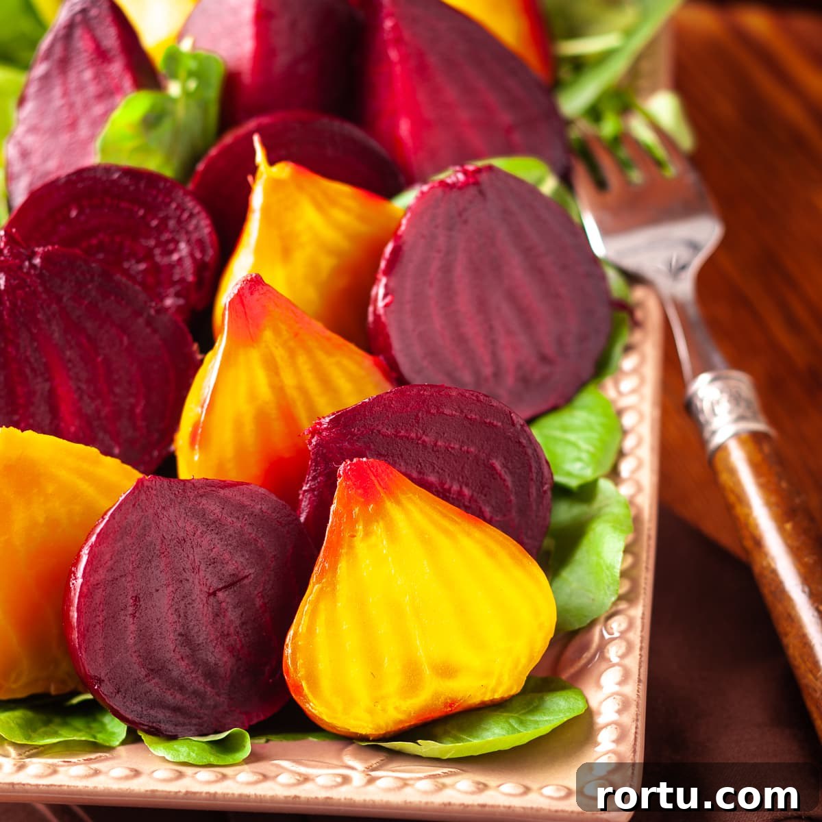 Roasted beets on a plate ready to eat.