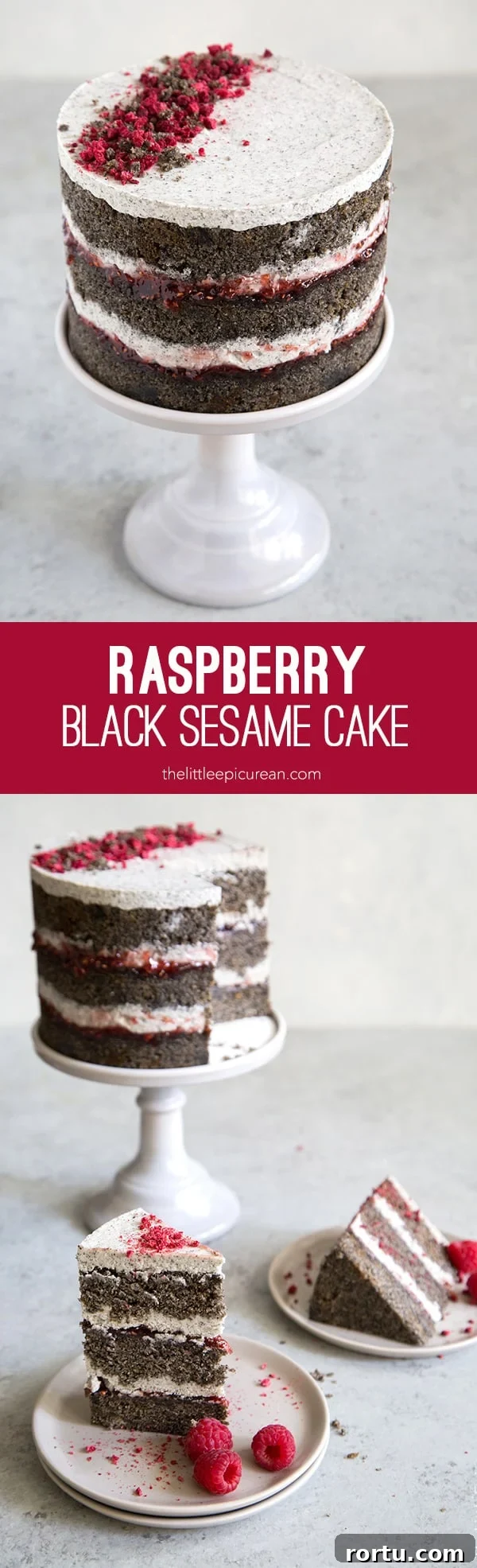 Raspberry Black Sesame Cake
