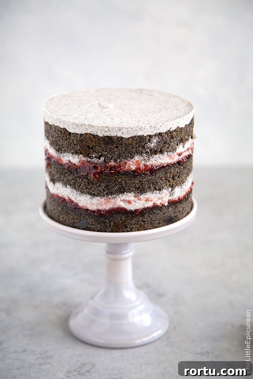 Raspberry Black Sesame Cake 