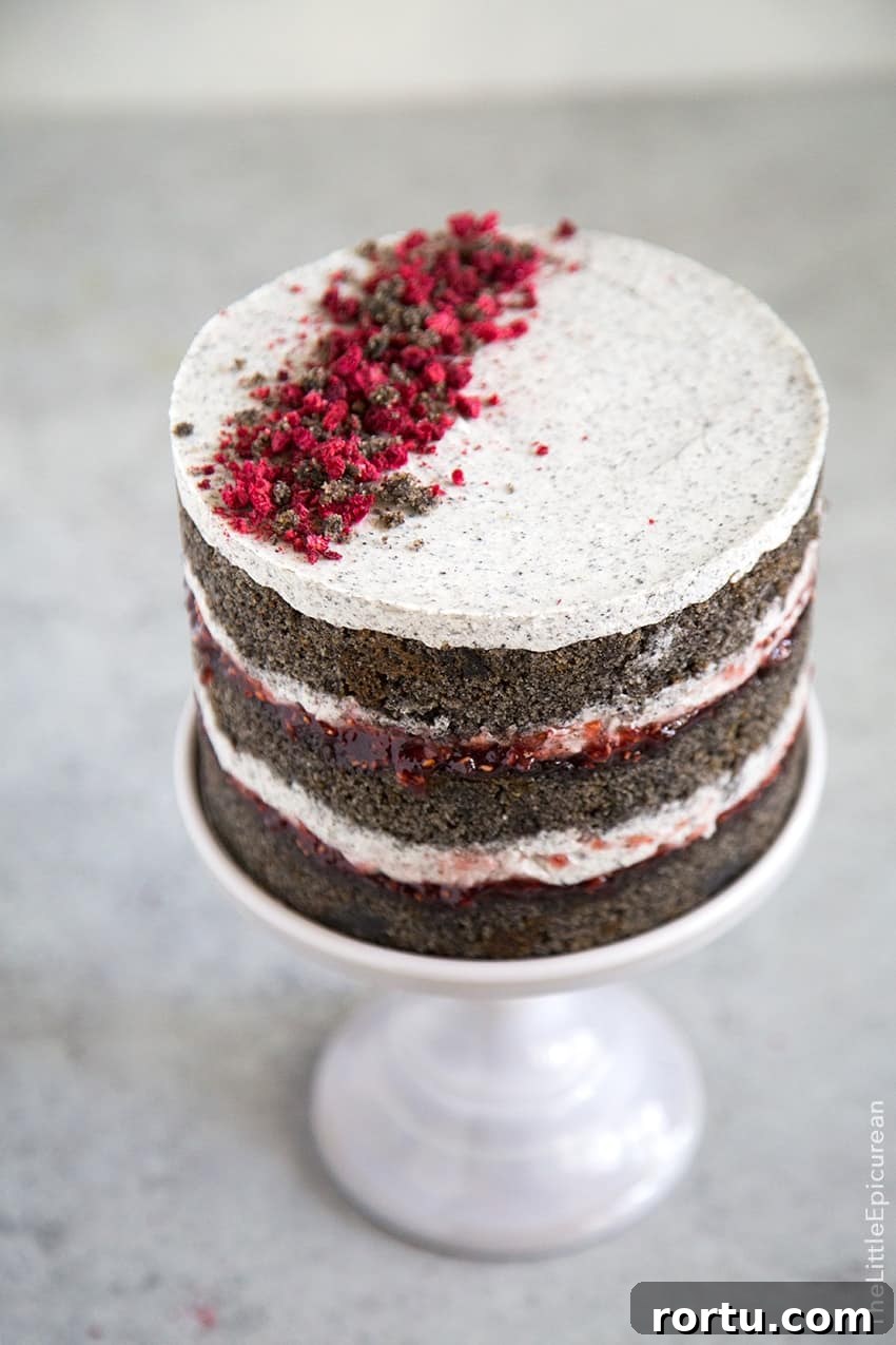 Raspberry Black Sesame Cake 