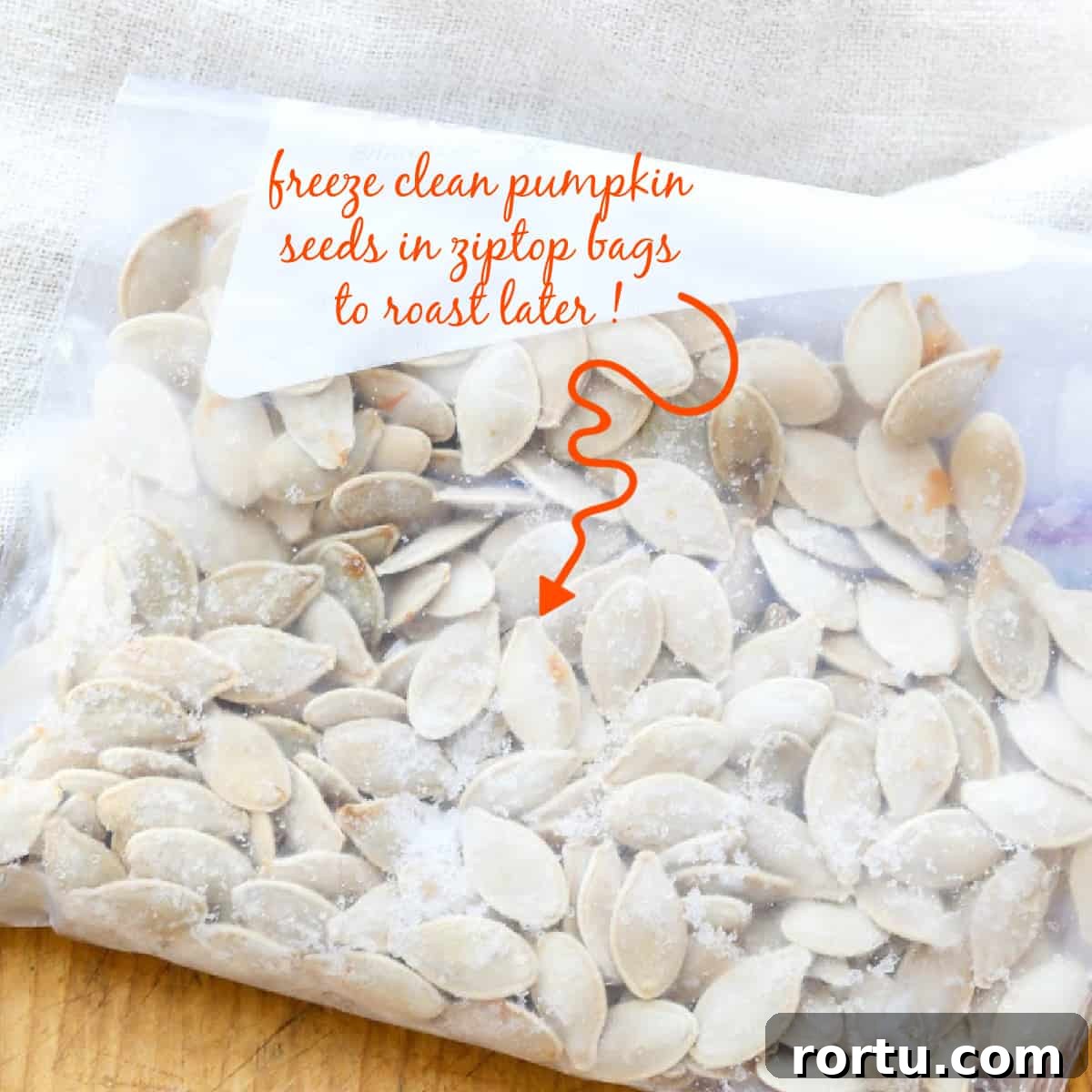 Bag of clean pumpkin seeds