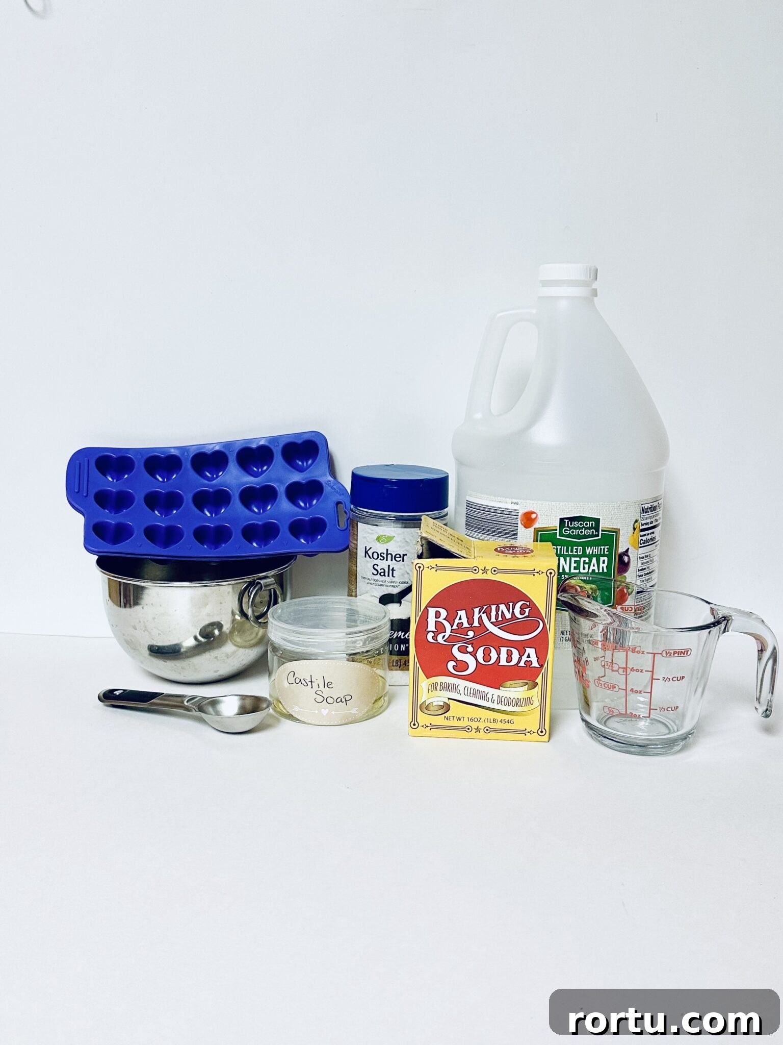 homemade dishwashing pods ingredients on white table