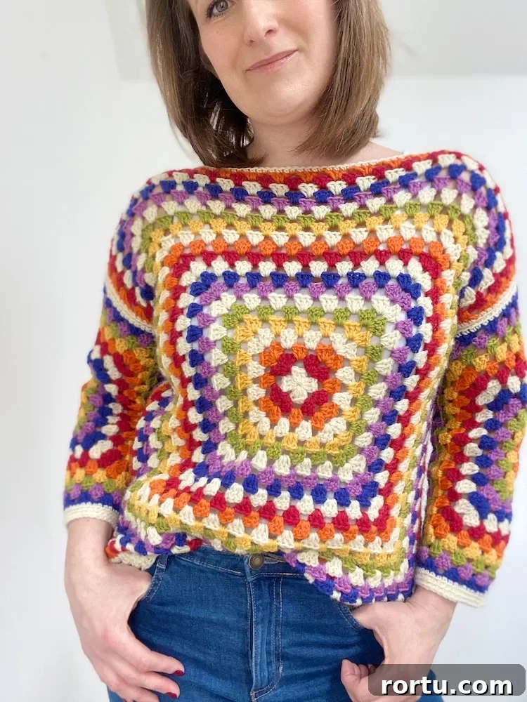 Rainbow granny square sweater