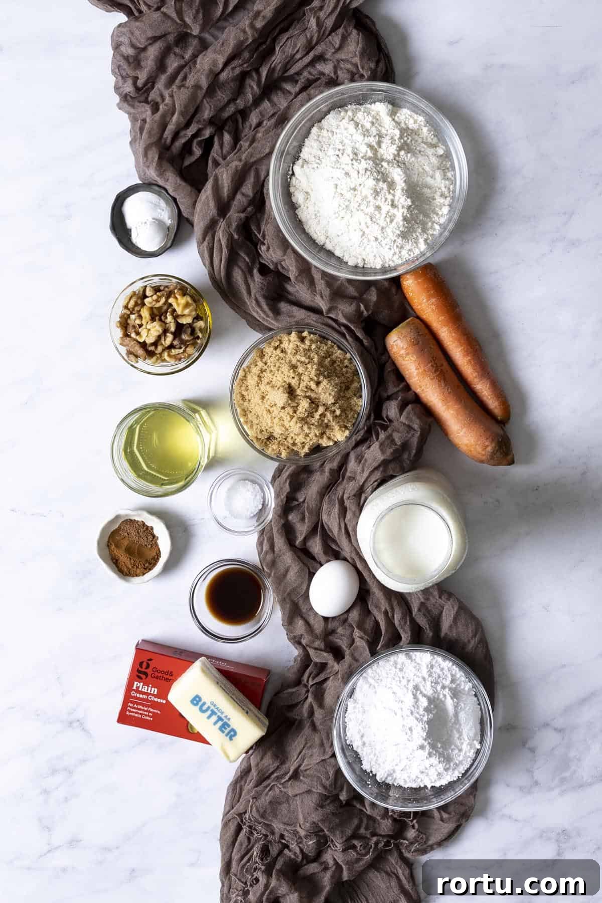 Ingredients for carrot cupcakes and mini carrot cake.